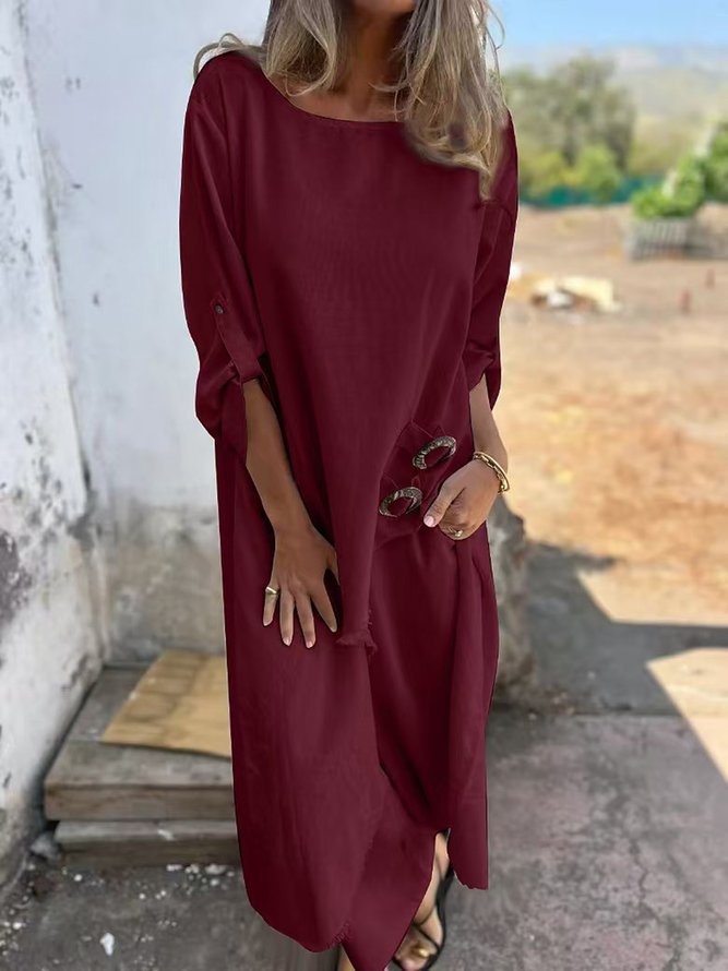 Women Casual Plain Summer Lightweight No Elasticity Loose Mid Waist Pullover H-Line Two-Piece Sets
