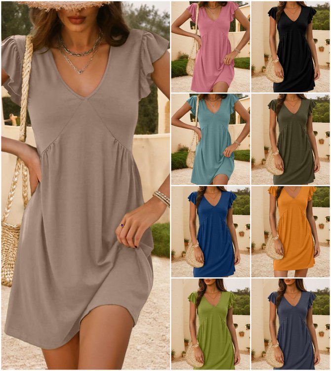 Women Urban Plain Summer Polyester V neck Natural Micro-Elasticity Commuting Regular Dresses