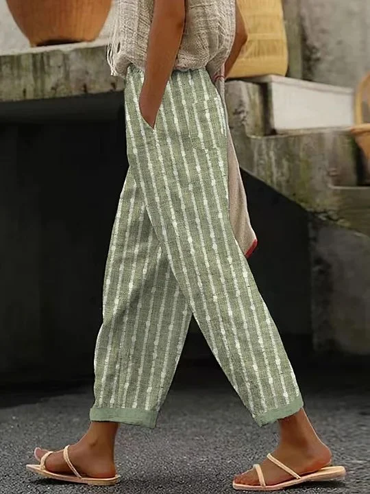 Striped Casual Spring/Fall Printing Natural Daily Loose Long Regular Pants for Women