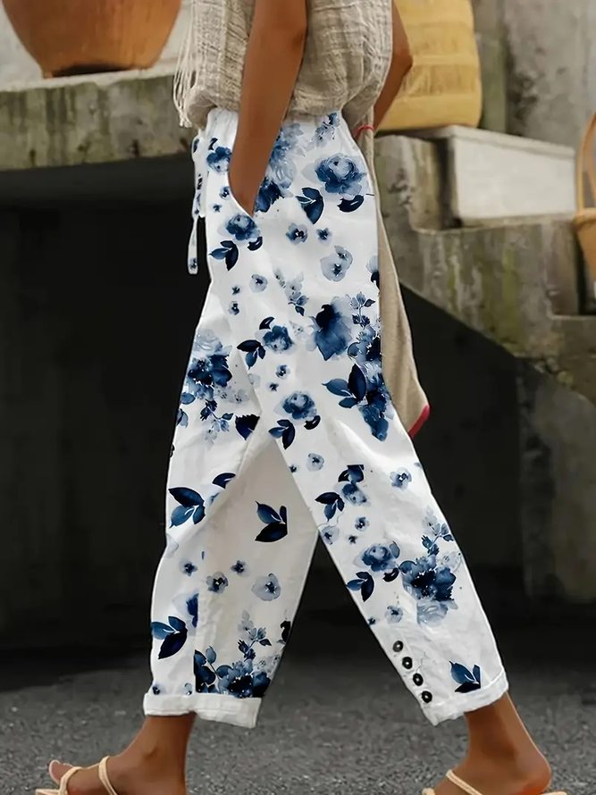 Women Casual Floral Spring/Fall Polyester Printing Natural Loose Long Baggy Pants Pants