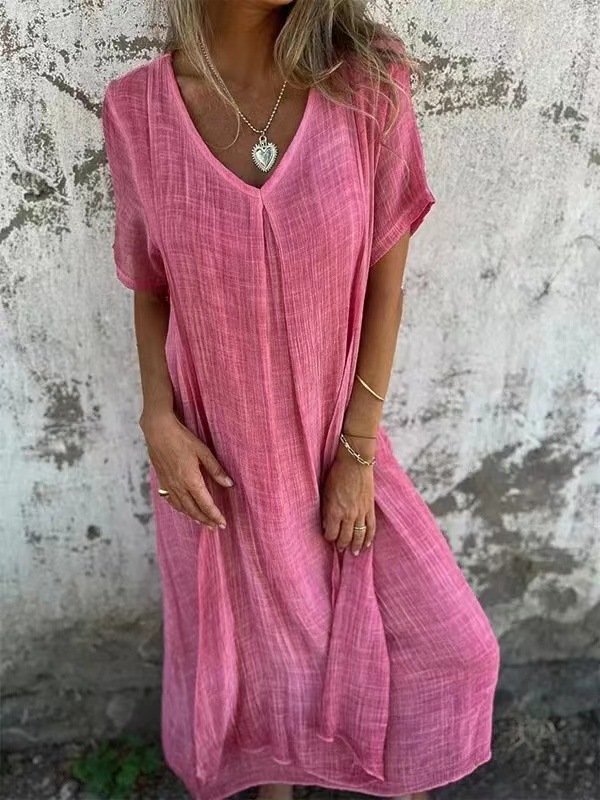 Women Simple Plain Summer V neck Micro-Elasticity Daily Mid Waist Tank Regular Dresses