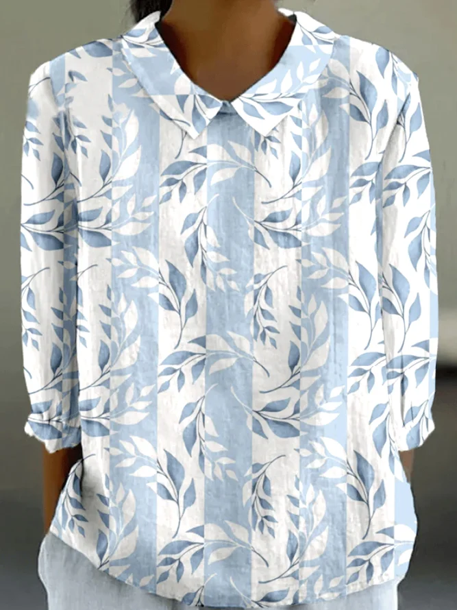 Casual Floral Spring/Fall Micro-Elasticity Daily Regular A-Line Regular Shirt Collar Shirts for Women