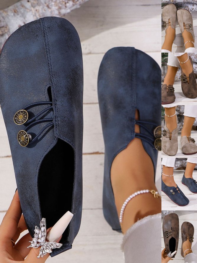 Women Simple Plain All Season Commuting Flat Heel Round Toe Fabric Rubber Slip On Shallow Shoes