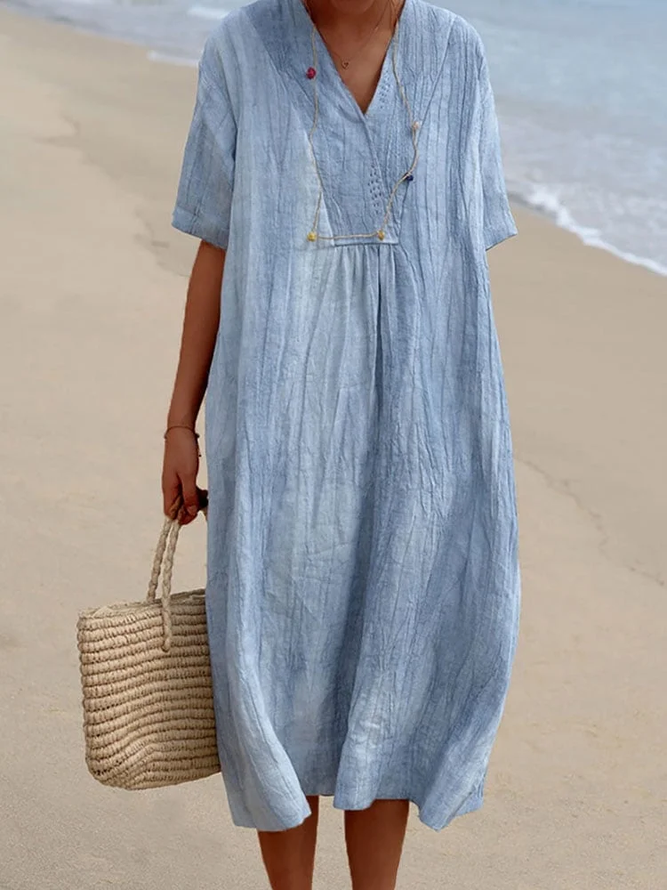 Casual Plain Summer V neck Daily Regular Fit Maxi Short Sleeve Regular Dresses for Women