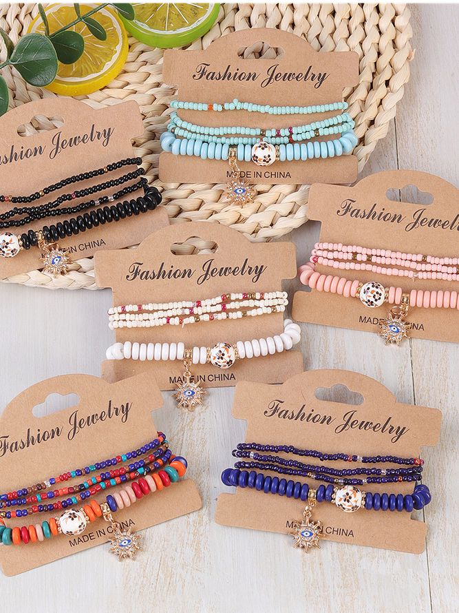 Women Boho Color Block All Season Beading Daily Multilayer Bracelet Ceramic Bracelets