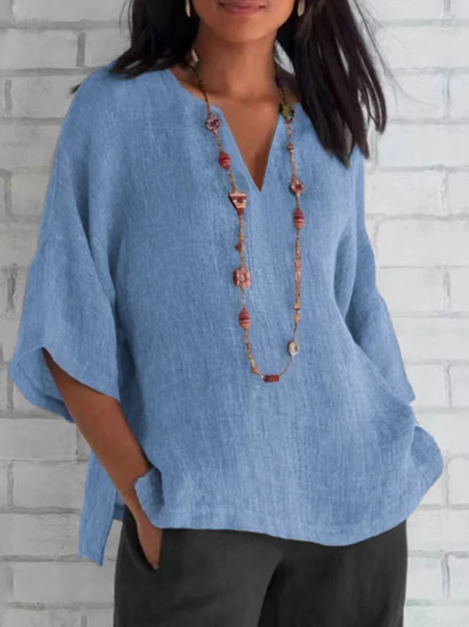 Women Casual Plain Summer Linen Household Loose Regular A-Line Regular Blouses