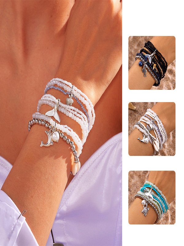 Women Vintage Plain All Season Pearl Holiday Multilayer Bracelet Pearl Bracelets