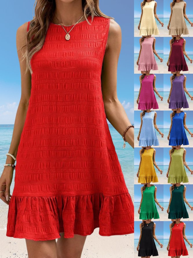 Women Street Plain Summer Polyester Breathable Daytime Regular Fit Crew Neck No Dresses