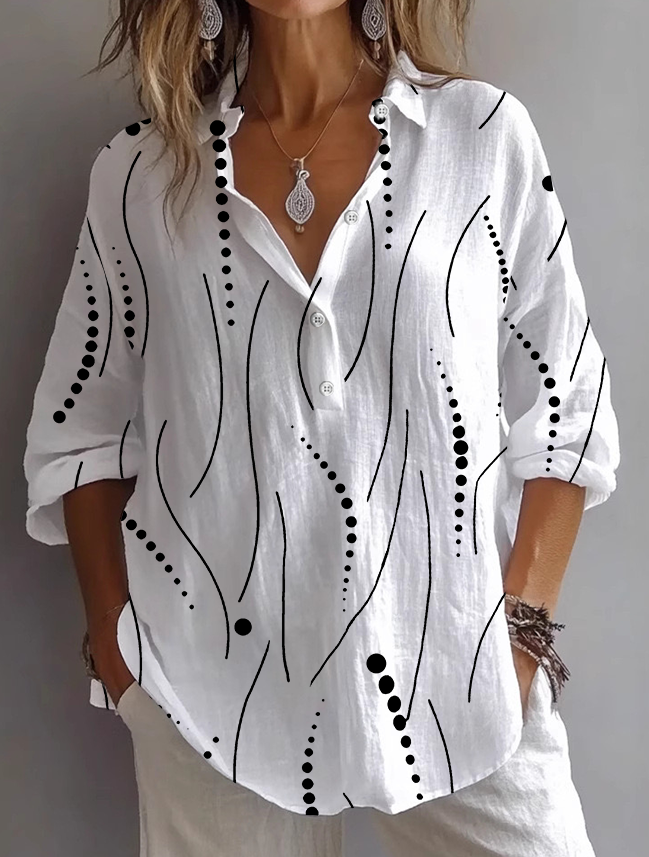 Striped Casual Spring/Fall Polyester Printing No Elasticity Daily Long Sleeve H-Line Shirts for Women