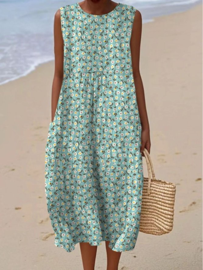 Women Casual Painting Summer Polyester Natural Micro-Elasticity Vacation Regular Fit Maxi Dresses
