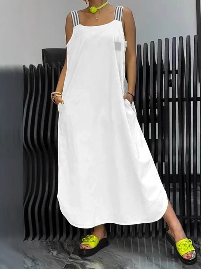 Women Casual Plain Summer Polyester Daily Maxi A-Line No 2 Side Pockets Dresses