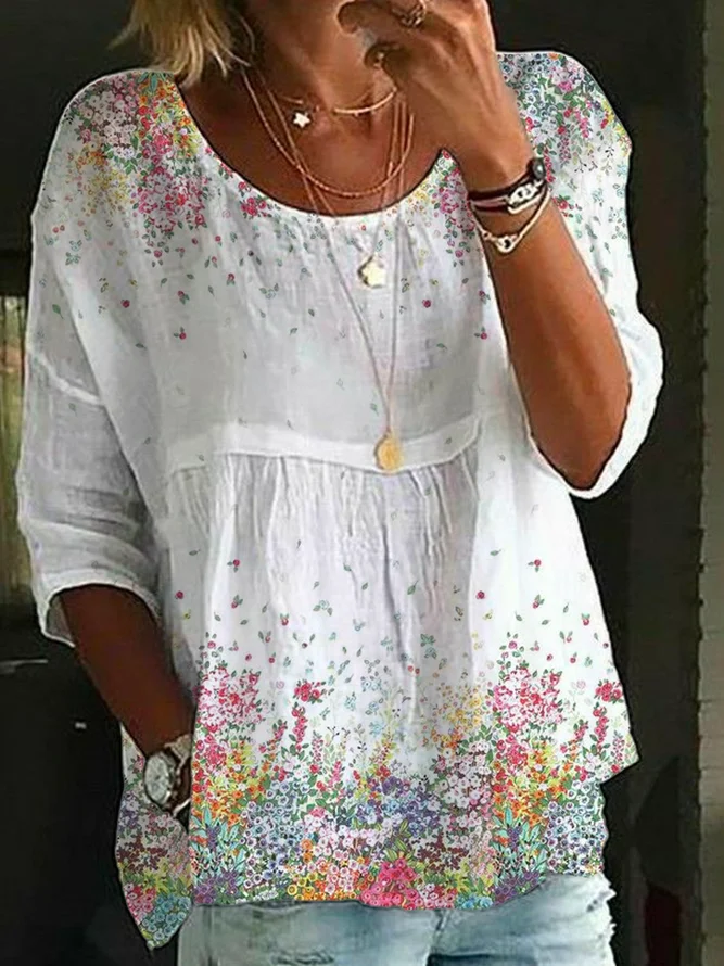 Women Casual Floral Summer Printing Daily Half Sleeve Regular H-Line Regular Shirts