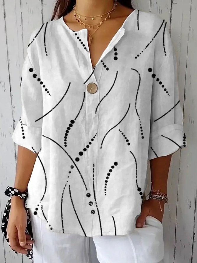 Women Geometric Elegant Spring/Fall Polyester No Elasticity Daily Loose H-Line Regular Blouses