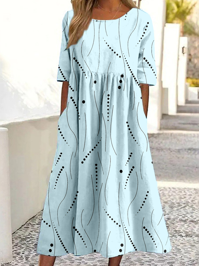 Women Simple Summer Abstract polka dots Polyester Natural Commuting Maxi Regular No Dresses