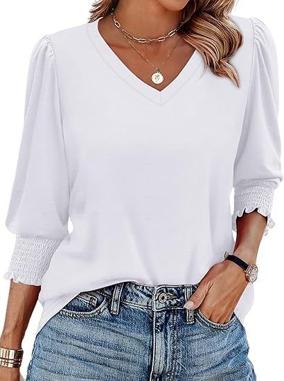 Casual Plain Spring/Fall Polyester Daily Regular Fit Three Quarter Sleeve Regular A-Line Shirts for Women