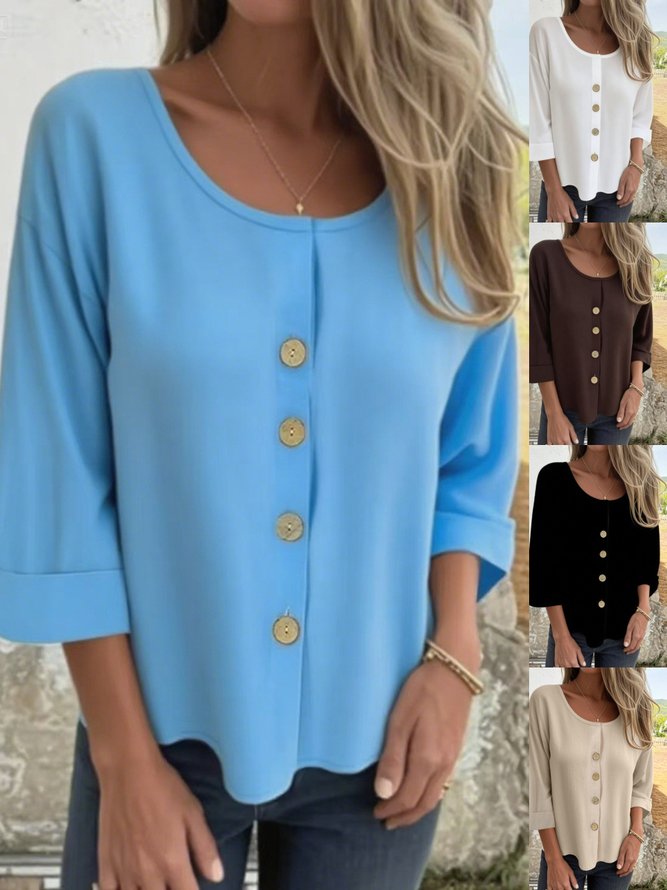 Urban Plain Spring/Fall Split Joint Micro-Elasticity Loose Regular H-Line Regular Shirts for Women