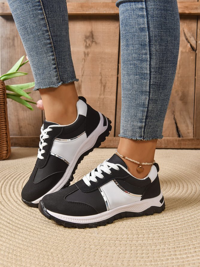 Casual Color Block All Season Daily Leather Low Heel Closed Toe Lace-Up Outdoor Sneakers Casual Shoes for Women