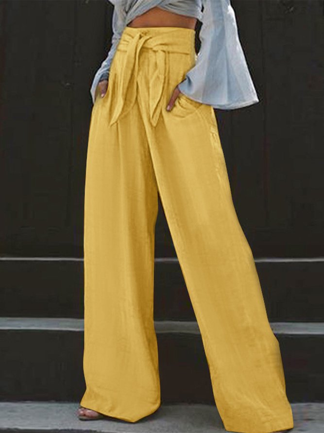 Women Plain Spring/Fall Urban Polyester Lightweight Daily Regular Fit Wide leg pants 2 Side Pockets Pants