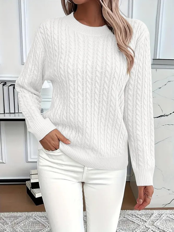 Women Casual Plain Spring/Fall Cotton Daily Regular Fit Long Sleeve Crew Neck Regular Sweaters