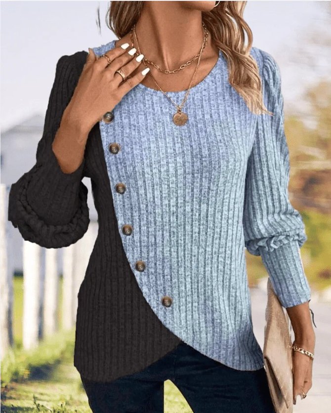 Simple Spring/Fall Multicolor block Polyester Micro-Elasticity Household Crew Neck Regular Regular Knit Tops for Women