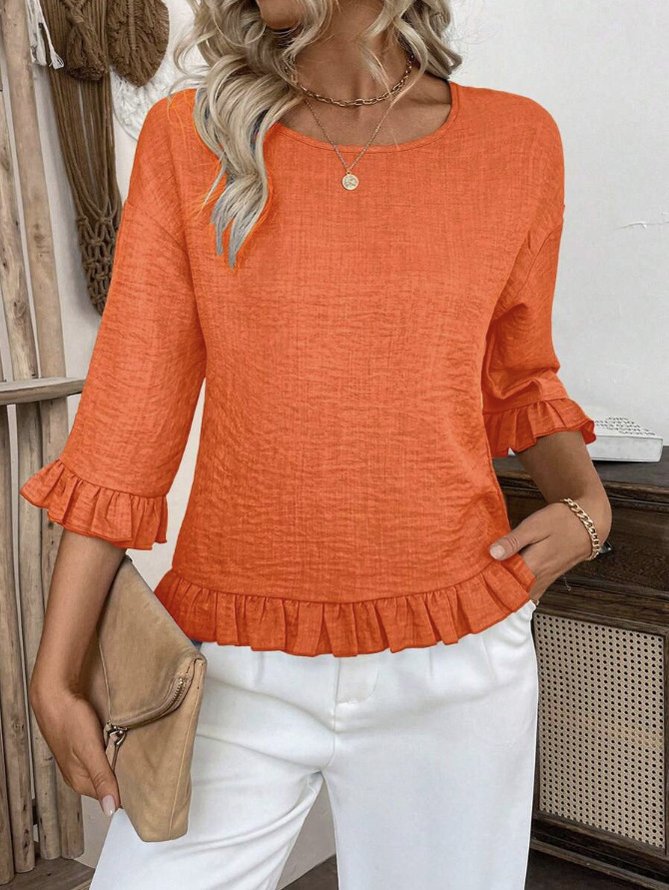 Casual Plain Summer No Elasticity Breathable Loose Half Sleeve Bell Sleeve H-Line Shirts for Women