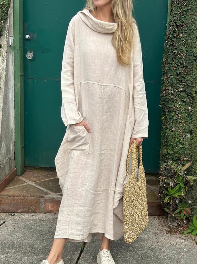 Women Casual Plain Spring/Fall Polyester No Elasticity Loose Pullover H-Line Regular Dresses