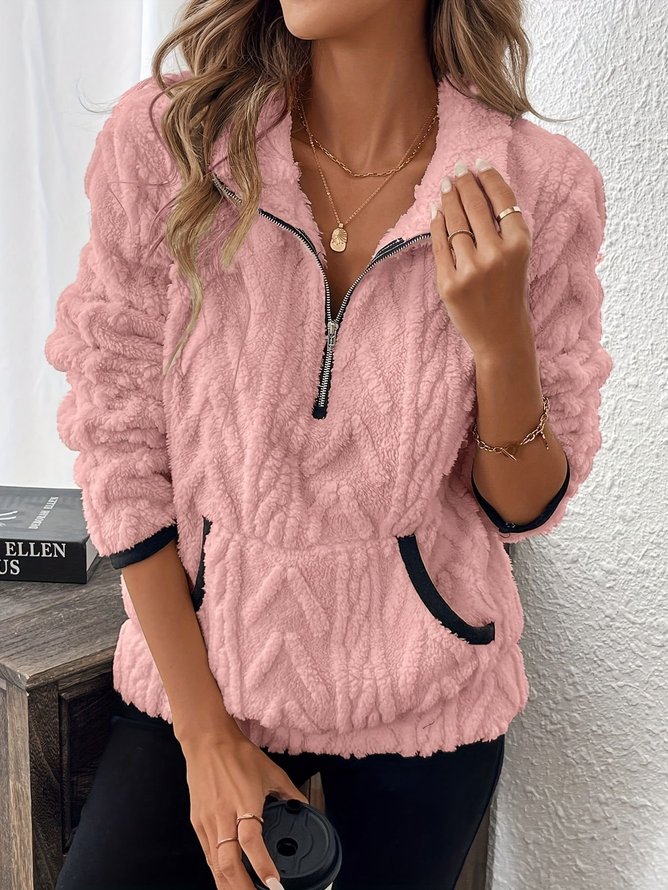 Casual Plain Spring/Fall Cotton V neck Micro-Elasticity Regular Fit Long Sleeve A-Line Sweatshirts for Women