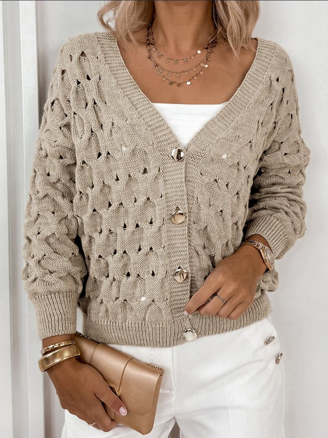 Women Casual Plain Spring/Fall Polyester Daily Regular Fit Regular A-Line Regular Sweaters
