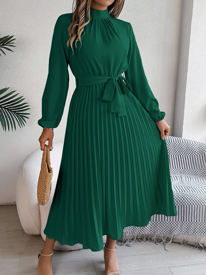 Lady Romance Plain Summer Ruched Stand Collar High Waist Regular Fit Maxi No Dresses for Women Lady Romance Plain Summer Ruched Stand Collar High Waist Regular Fit Maxi No Dresses for Women