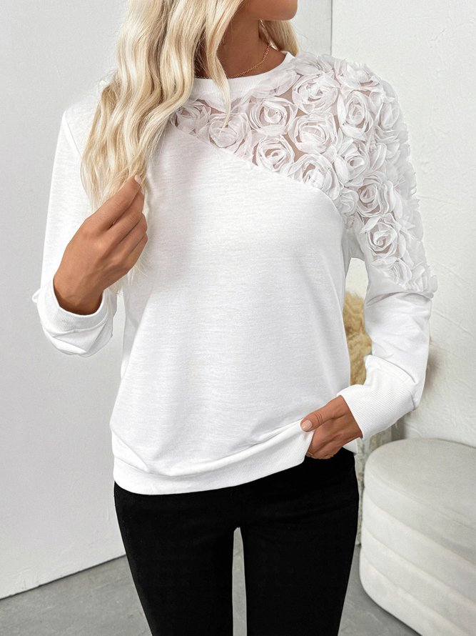 Women Casual Floral Spring/Fall Cotton Daily Regular Fit Long Sleeve Regular A-Line Sweatshirts
