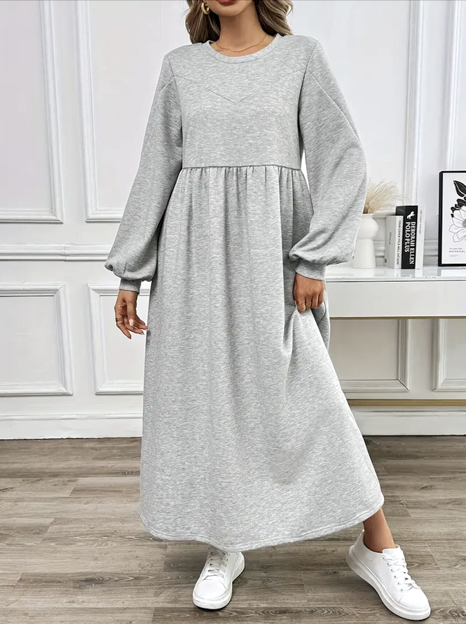 Women Casual Plain Spring/Fall Daily Regular Fit Maxi Crew Neck Regular No Dresses