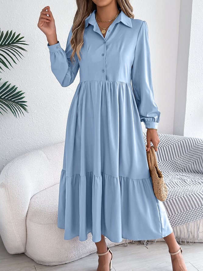 Women Casual Plain Spring/Fall Cotton Natural Daily Long Sleeve Regular No Dresses