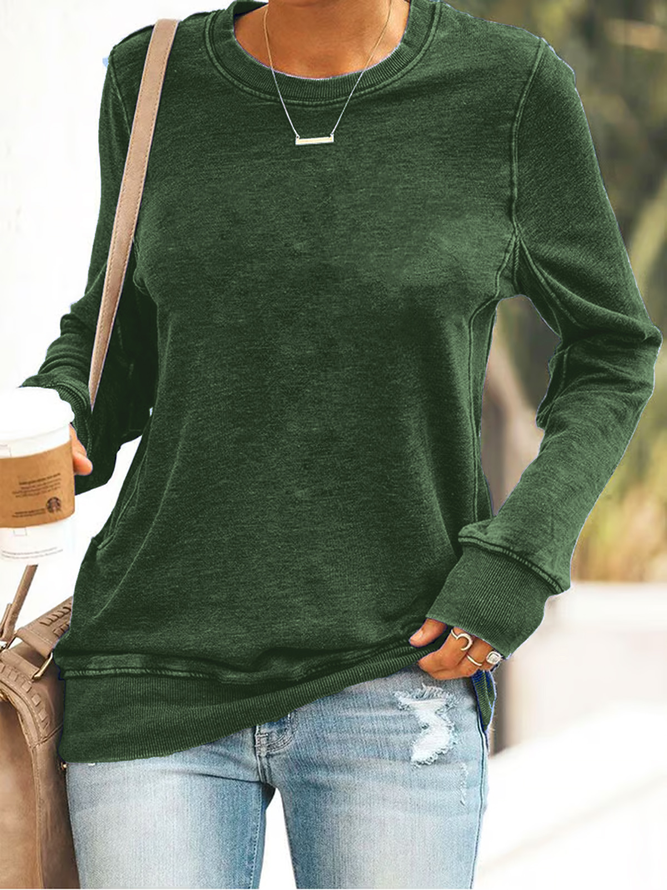 Women Casual Plain Spring/Fall Daily Loose Long Sleeve Cotton-Blend H-Line Regular Sweatshirts