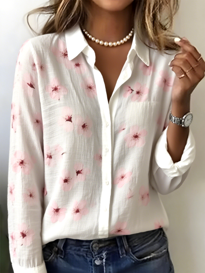 Women Simple Floral Spring/Fall Polyester No Elasticity Household Loose H-Line Regular Shirts Women Simple Floral Spring/Fall Polyester No Elasticity Household Loose H-Line Regular Shirts