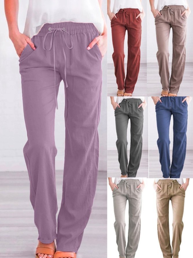 Women Simple Plain Spring/Fall Cotton Household Straight pants Long H-Line Regular Pants