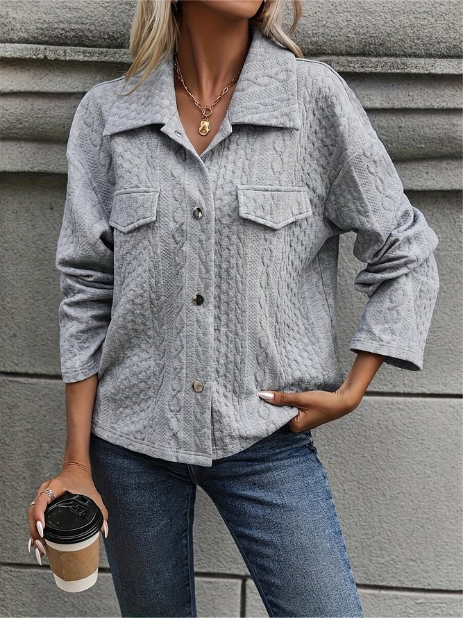 Women Urban Plain Spring/Fall Polyester Natural Loose Shawl Collar H-Line Regular Jackets