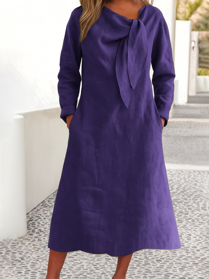 Casual Plain Spring/Fall Cotton Micro-Elasticity Regular Fit Long Sleeve A-Line Regular Dresses for Women