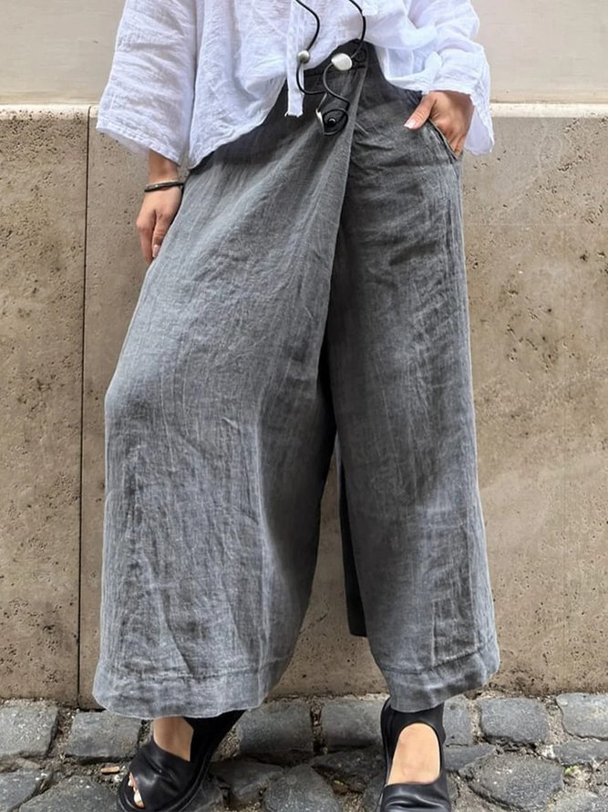 Women Casual Plain Spring/Fall Polyester High Waist No Elasticity Daily Regular Fit Regular Fashion Pants