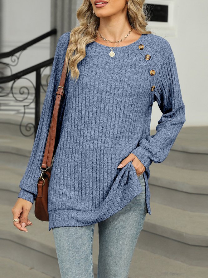 Women Casual Plain Spring/Fall Polyester Buttoned Micro-Elasticity Daily Regular H-Line Blouses