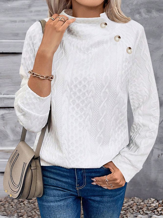 Geometric Girly Spring/Fall Jacquard Micro-Elasticity Daily Turtleneck A-Line Regular Sweatshirts for Women