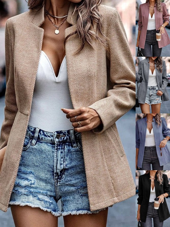 Plain Street Spring/Fall Micro-Elasticity Business Casual Long Sleeve Regular H-Line Tweed Jacket Jackets for Women Plain Street Spring/Fall Micro-Elasticity Business Casual Long Sleeve Regular H-Line Tweed Jacket Jackets for Women