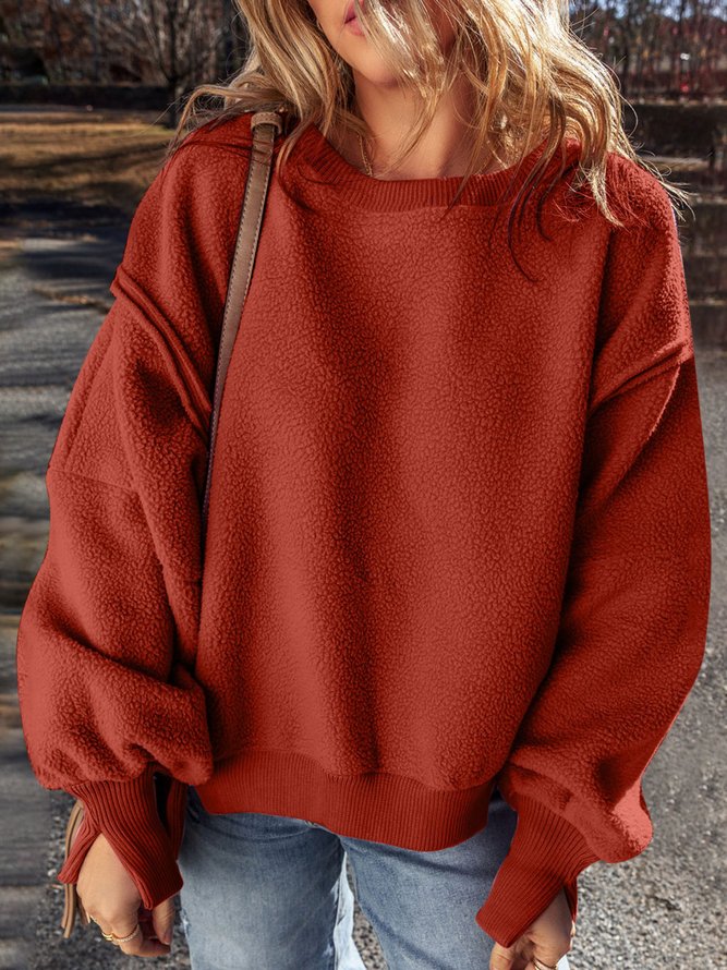 Women Casual Plain Spring/Fall Micro-Elasticity Daily Regular Fit Crew Neck Regular Regular Sweatshirts