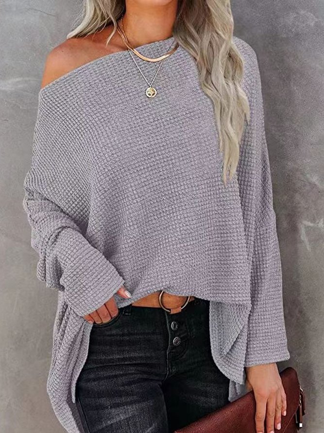 Women Casual Plain Spring/Fall Polyester Micro-Elasticity Long Sleeve Regular H-Line Regular Blouses