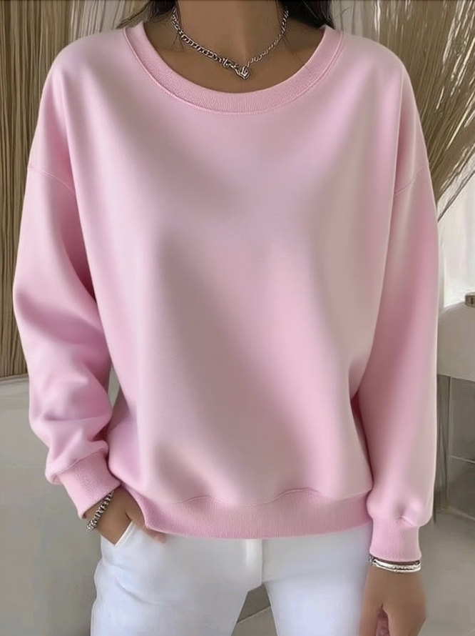 Casual Plain Spring/Fall Daily Regular Fit Crew Neck Regular A-Line Regular Sweatshirts for Women