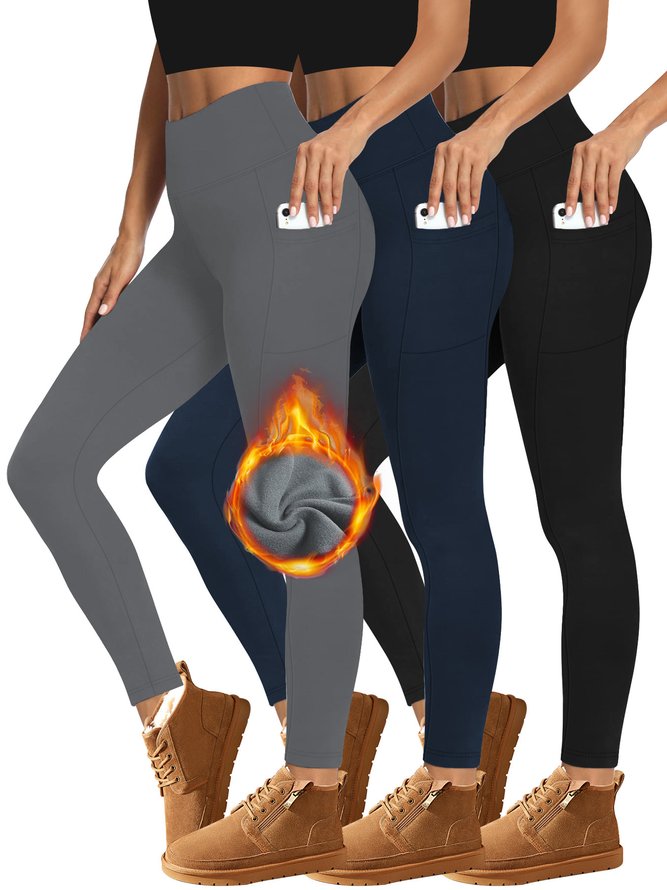 Casual Plain Winter Polyester Commuting Mid Waist Legging Thicken H-Line Leggings for Women