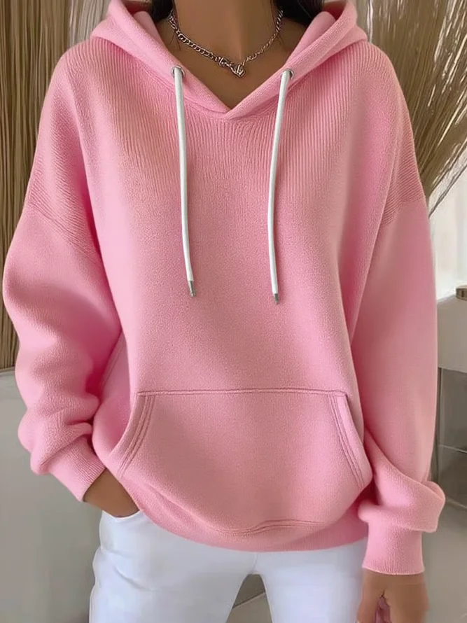 Casual Plain Spring/Fall Printing Hoodie Micro-Elasticity Household Long Sleeve H-Line Hoodies for Women