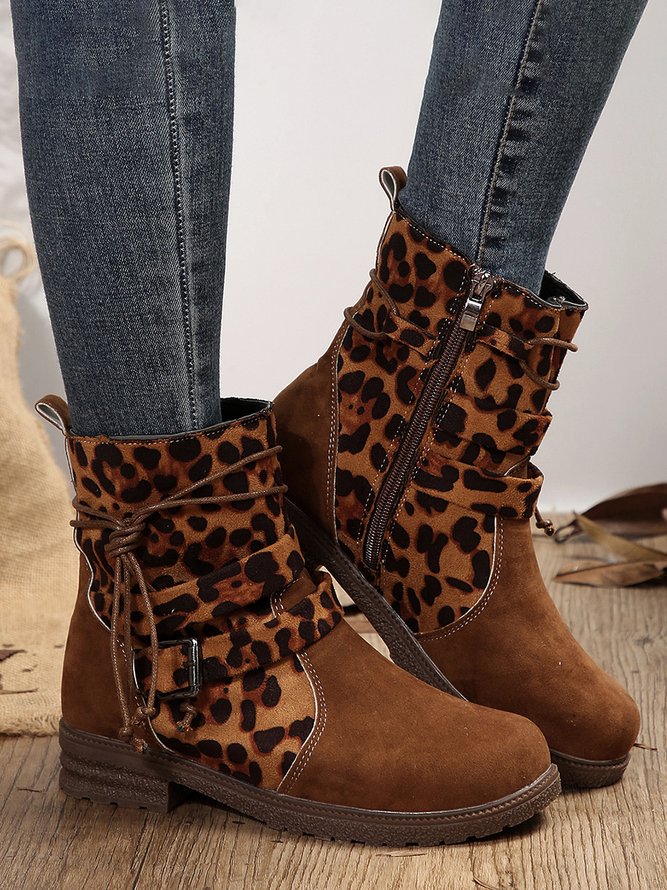 Women Casual Color Block Autumn Zipper Daily Low Heel Closed Toe Rubber Straight Boots Boots