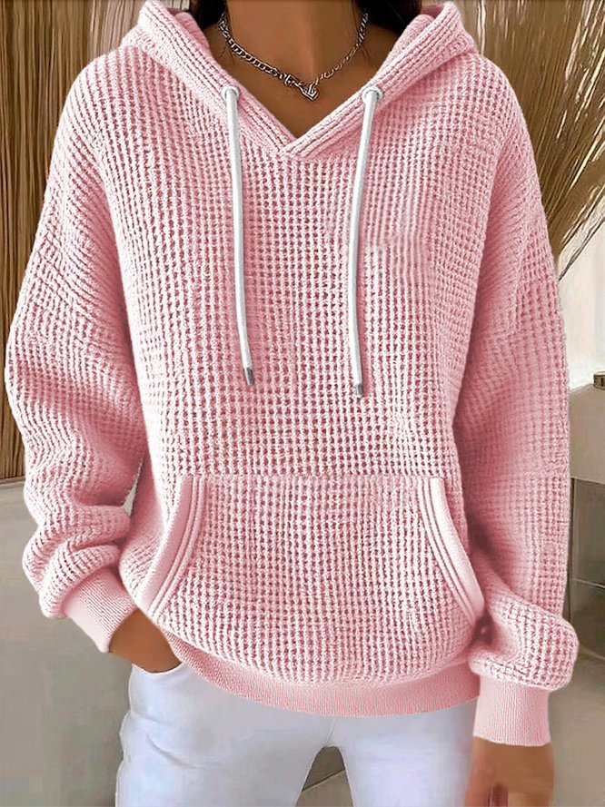Women Casual Plain Spring/Fall Micro-Elasticity Regular Fit Long Sleeve Regular T-Line Hooded Hoodies