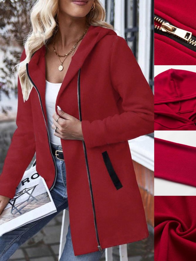 Basic Plain Spring/Fall Polyester Split Joint Stand Collar Micro-Elasticity Going Out Regular Jackets for Women