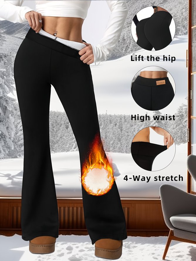 Women Sports Plain Winter Polyester Going Out Regular Fit Flare Pants Long A-Line Pants